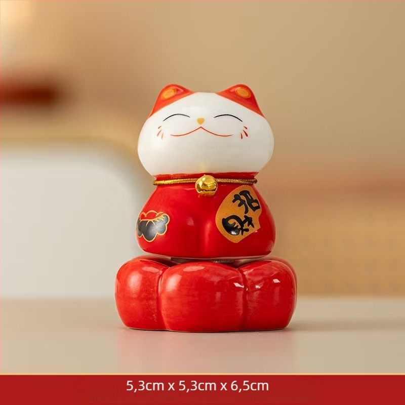 Κεραμικό διακοσμητικό γραφείου με γάτα Maneki-neko, περιστρεφόμενο