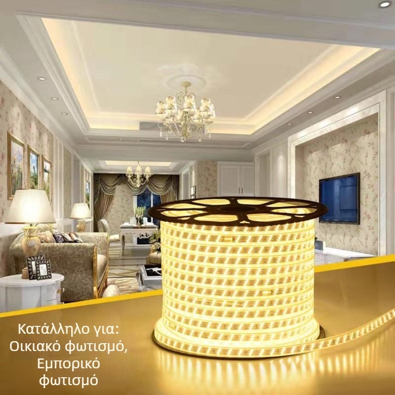 LED λωρίδα 2835, 180 LED, 220V, αδιάβροχη, ρολό, εσωτερικού/εξωτερικού φωτισμού, γωνία δέσμης 120°