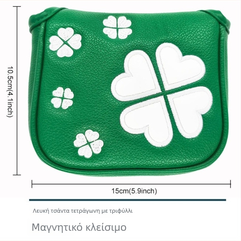 Σετ προστατευτικών καλυμμάτων γκολφ με τετράφυλλο τριφύλλι, καλύμματα κεφαλών γκολφ και καλύμματα putter