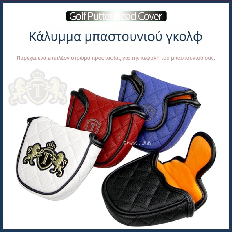 Golf JT Μεγάλο ημικύκλιο κάλυμμα για πούτερ με κέντημα λιονταριού, PU αδιάβροχο, παχύ βελούδινο ύφασμα, 6 χρώματα