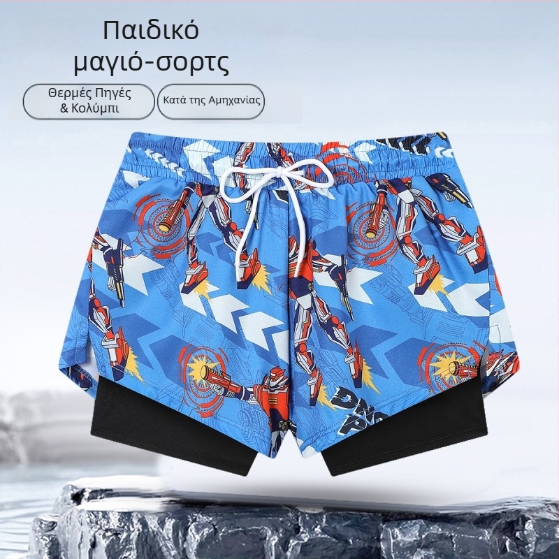 Παιδικά μαγιό διπλού στρώματος για αγόρια, με εκτύπωση κινούμένων σχεδίων, γρήγορο στέγνωμα