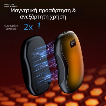 Μαγνητικά αποσπώμενο θερμαντικό χεριών δύο σε ένα με μίνι ψηφιακή οθόνη, USB επαναφορτιζόμενο, ενσωματωμένη μπαταρία 4000–6000 mAh