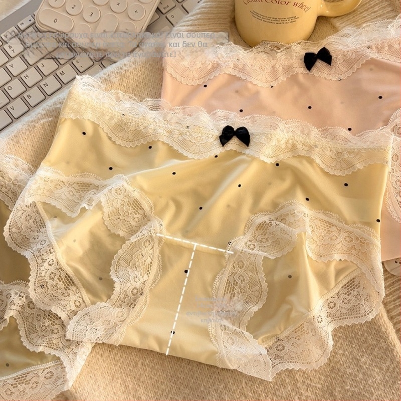 Γυναικείο εσώρουχο από ice silk με αντιβακτηριακή επένδυση, δαντελωτό floral μοτίβ, τριγωνικά briefs