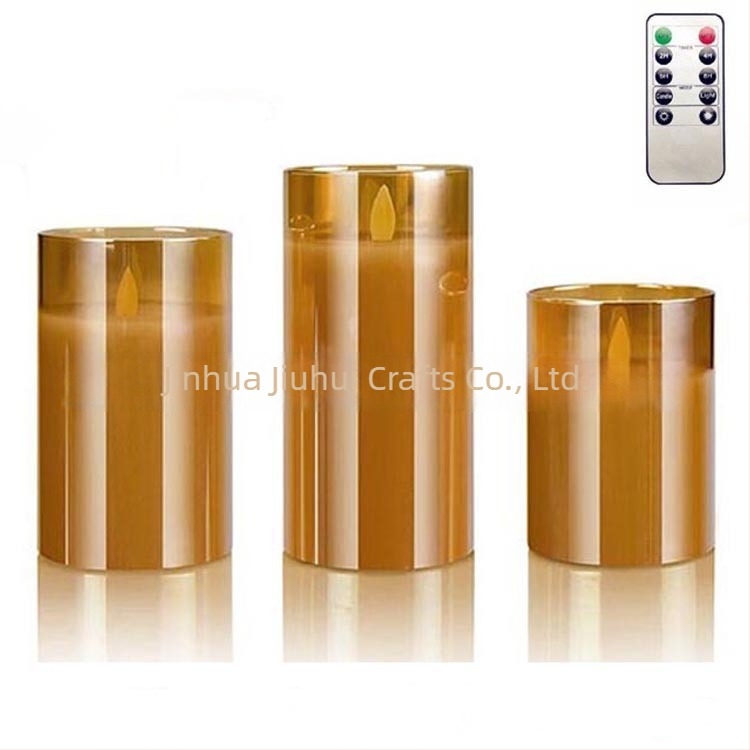 LED γυάλινο κερί με τηλεχειρισμό, κυλινδρικού σχήματος, με κουνιστή φλόγα