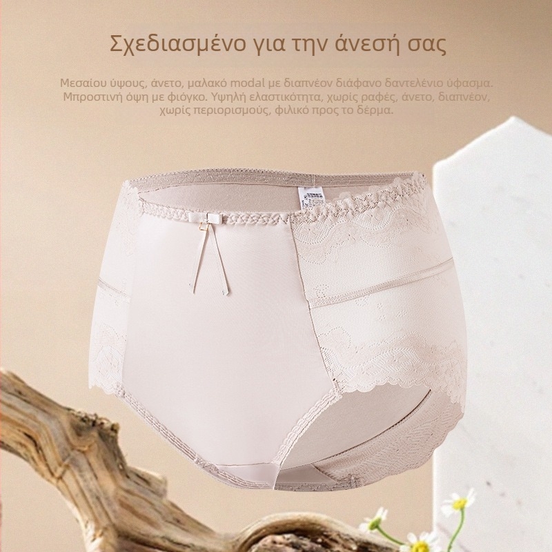 Γυναικεία εσώρουχα σε μεγάλο μέγεθος: δαντελένιες σλιπ από ίνες modal με σατινέ φινίρισμα, μεσαίου ύψους