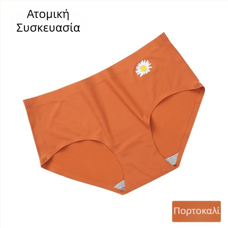 Γυναικείο εσώρουχο χωρίς ραφές από ice silk, μεσαίας μέσης, μοτίβο μαργαρίτας, τρίγωνο σλιπ, γυναικό στυλ