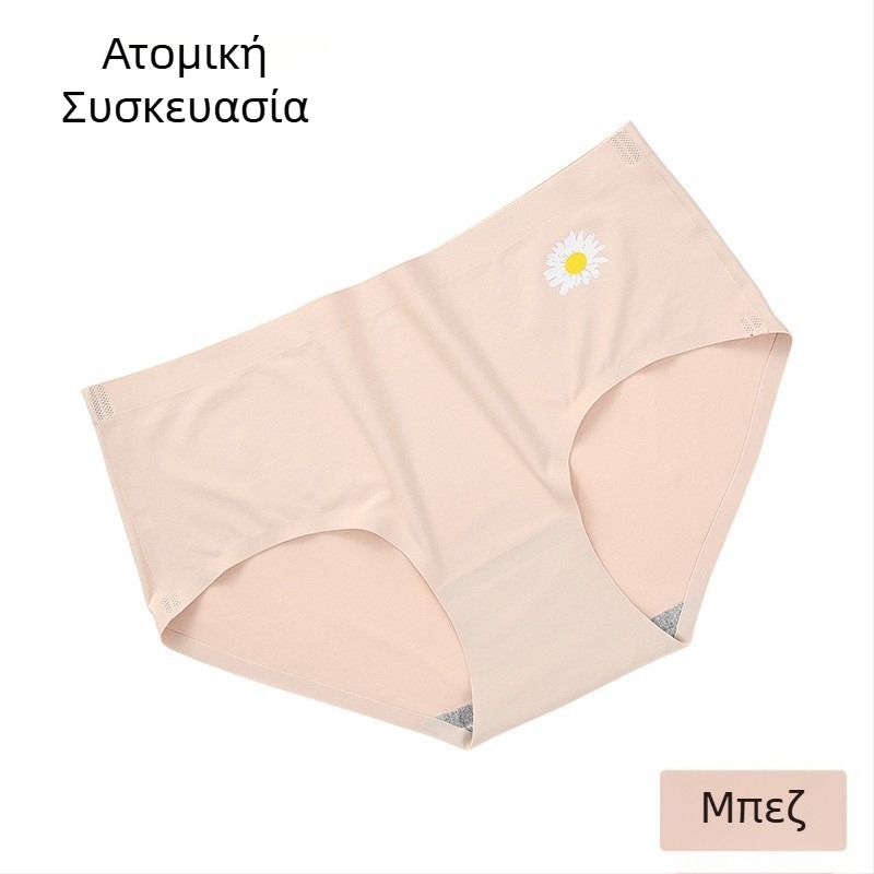 Γυναικείο εσώρουχο χωρίς ραφές από ice silk, μεσαίας μέσης, μοτίβο μαργαρίτας, τρίγωνο σλιπ, γυναικό στυλ