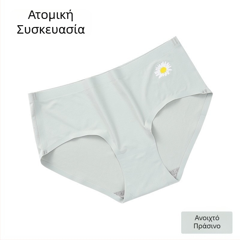 Γυναικείο εσώρουχο χωρίς ραφές από ice silk, μεσαίας μέσης, μοτίβο μαργαρίτας, τρίγωνο σλιπ, γυναικό στυλ