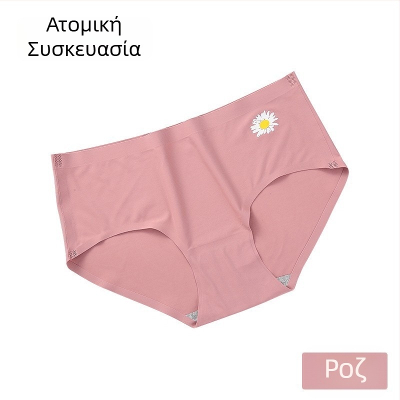 Γυναικείο εσώρουχο χωρίς ραφές από ice silk, μεσαίας μέσης, μοτίβο μαργαρίτας, τρίγωνο σλιπ, γυναικό στυλ