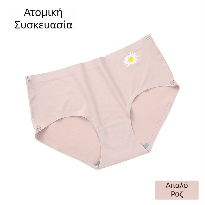Γυναικείο εσώρουχο χωρίς ραφές από ice silk, μεσαίας μέσης, μοτίβο μαργαρίτας, τρίγωνο σλιπ, γυναικό στυλ