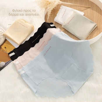 Γυναικείες εσώρουχες Ice Silk με μεσαία μέση, αναπνεύσιμες, αντιβακτηριακές, γρήγορο στέγνωμα, με βαμβακερή επένδυση