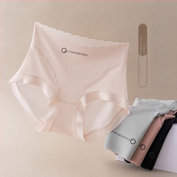 Γυναικείο εσώρουχο χωρίς ραφές από ice-silk, ελαφρύ και διαπνέον, μεσαίο ύψος μέσης, μεγάλο μέγεθος, με εκτεταμένο καβάλο, αντιβακτηριακό, σε σχήμα τριγώνου