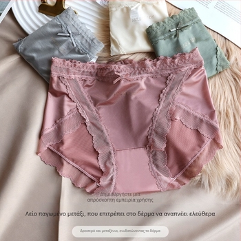 Λεπτές ice-silk γυναικείες βικίνι με γυαλιστερό φινίρισμα, μεσαίας ζώνης, δαντελωτή άκρη και βαμβακερή επένδυση καβάλου, αναπνοή