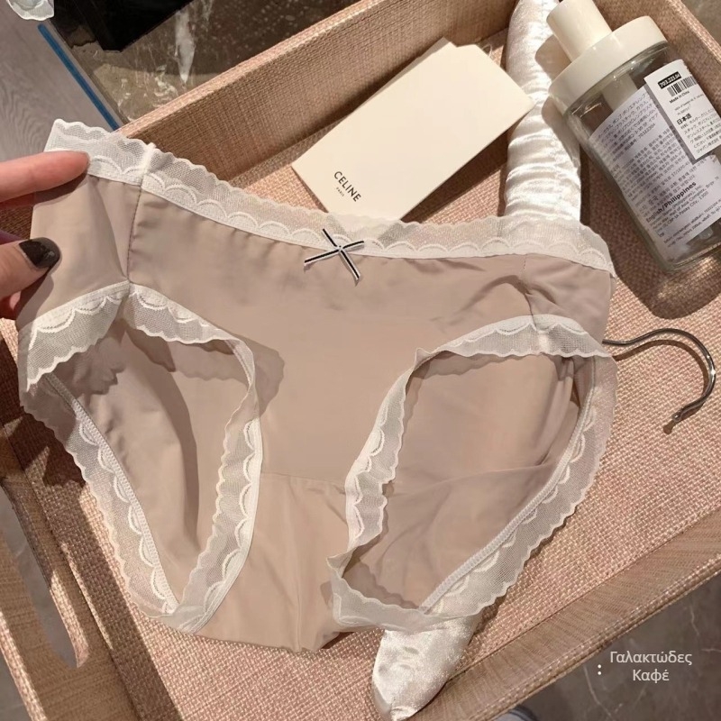 Γυναικείο καλοκαιρινό εσώρουχο cream απόχρωση, ultrathin nude-feel, Ice Silk ύφασμα, με βαμβακερή επένδυση, κυματιστή άκρη, αναπνέει, χωρίς ορατές ραφές