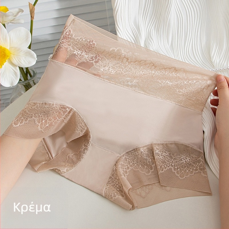 Γαλλικού στυλ ψηλόμεσο εσώρουχο από ice-silk, χωρίς ραφές, διαπνέον, αντιβακτηριακή περιοχή με δαντέλα