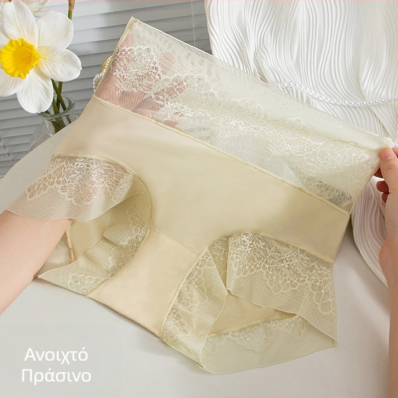 Γαλλικού στυλ ψηλόμεσο εσώρουχο από ice-silk, χωρίς ραφές, διαπνέον, αντιβακτηριακή περιοχή με δαντέλα