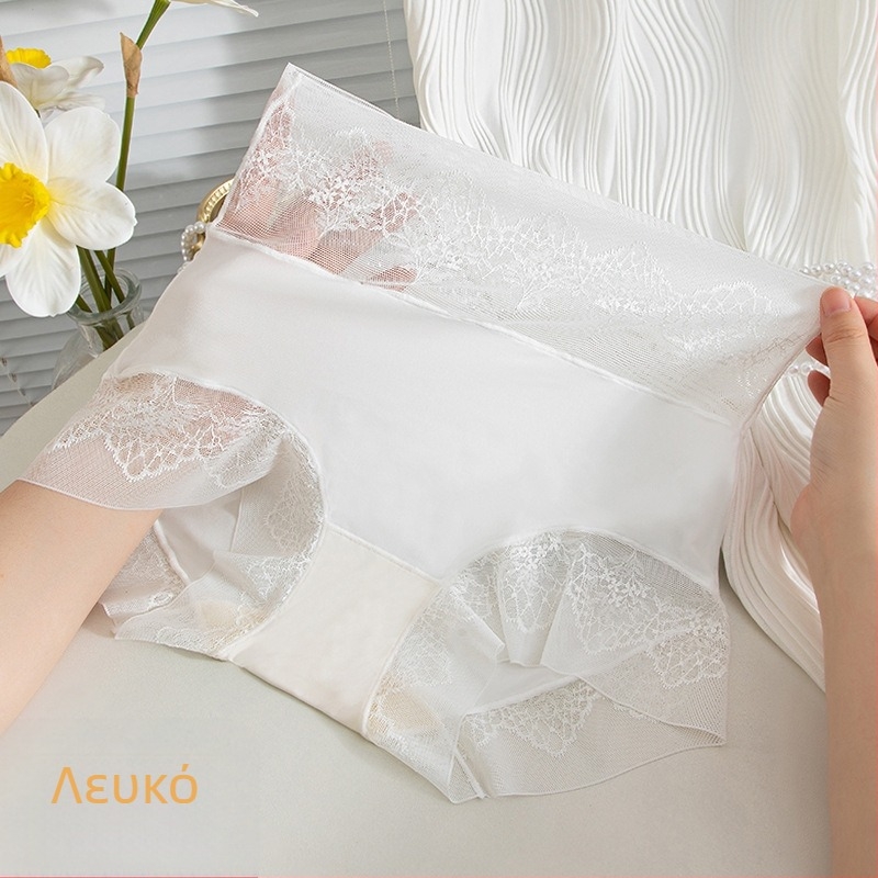 Γαλλικού στυλ ψηλόμεσο εσώρουχο από ice-silk, χωρίς ραφές, διαπνέον, αντιβακτηριακή περιοχή με δαντέλα