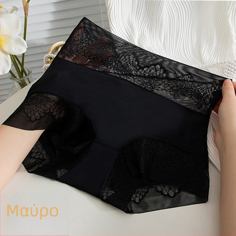 Γαλλικού στυλ ψηλόμεσο εσώρουχο από ice-silk, χωρίς ραφές, διαπνέον, αντιβακτηριακή περιοχή με δαντέλα