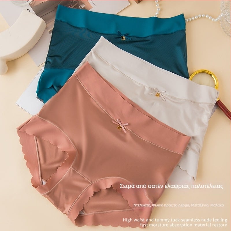 Γυναικείο εσώρουχο χωρίς ραφές από σατέν Ice Silk, plus-size, μεσαίας-υψηλής μέσης, αντιβακτηριακό από Mulberry μετάξι, πολυτελές και σέξι