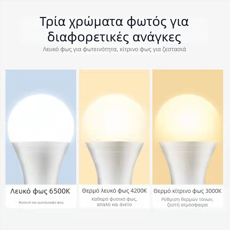 Λάμπα LED E27, επιλογές ισχύος 3/5/7/9W, διχρωμία φωτισμού, ρυθμιζόμενη φωτεινότητα σε τρία επίπεδα, δέσμη 360°, υψηλή φωτεινότητα