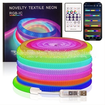RGB 5V υφασμένη LED λωρίδα νέον με σχέδιο δράκου, κυκλική δέσμη 360°, αδιάβροχη και ευέλικτη, 5W/m, έλεγχος μέσω εφαρμογής και τηλεχειριστηρίου