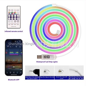 RGB 5V υφασμένη LED λωρίδα νέον με σχέδιο δράκου, κυκλική δέσμη 360°, αδιάβροχη και ευέλικτη, 5W/m, έλεγχος μέσω εφαρμογής και τηλεχειριστηρίου