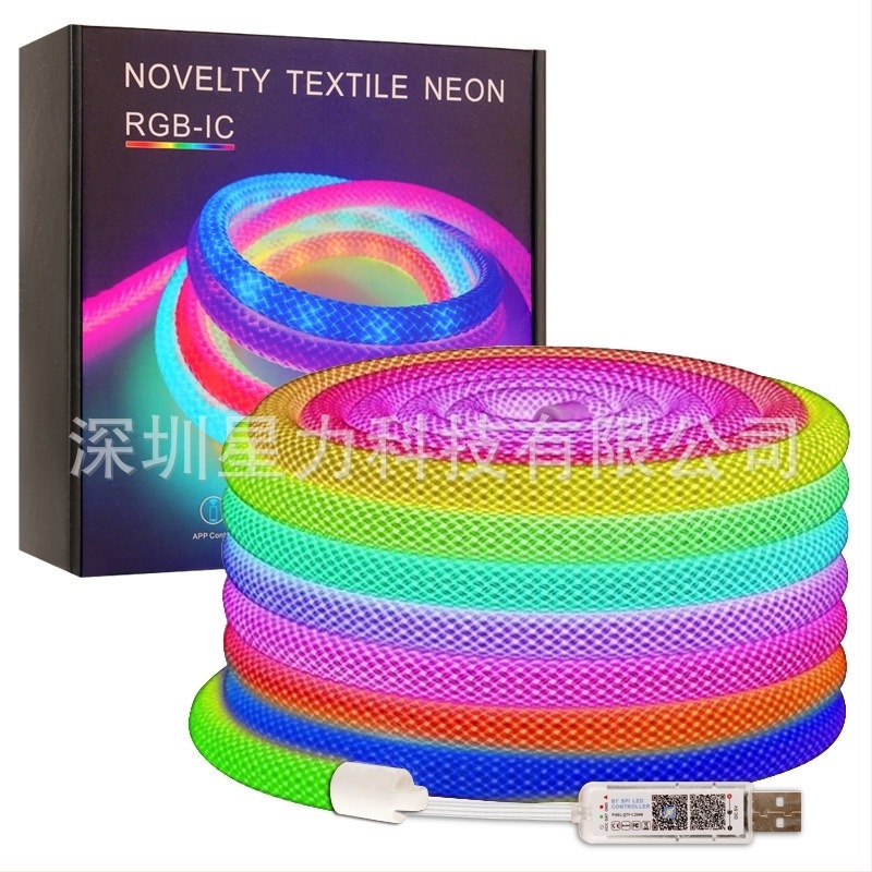 RGB 5V υφασμένη LED λωρίδα νέον με σχέδιο δράκου, κυκλική δέσμη 360°, αδιάβροχη και ευέλικτη, 5W/m, έλεγχος μέσω εφαρμογής και τηλεχειριστηρίου
