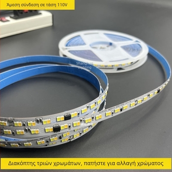 Διχρωμική LED λωρίδα 110V, άμεση σύνδεση, χωρίς οδηγό LED, ρυθμιζόμενη φωτεινότητα, εσωτερική χρήση, 192 LED (SMD 3528)