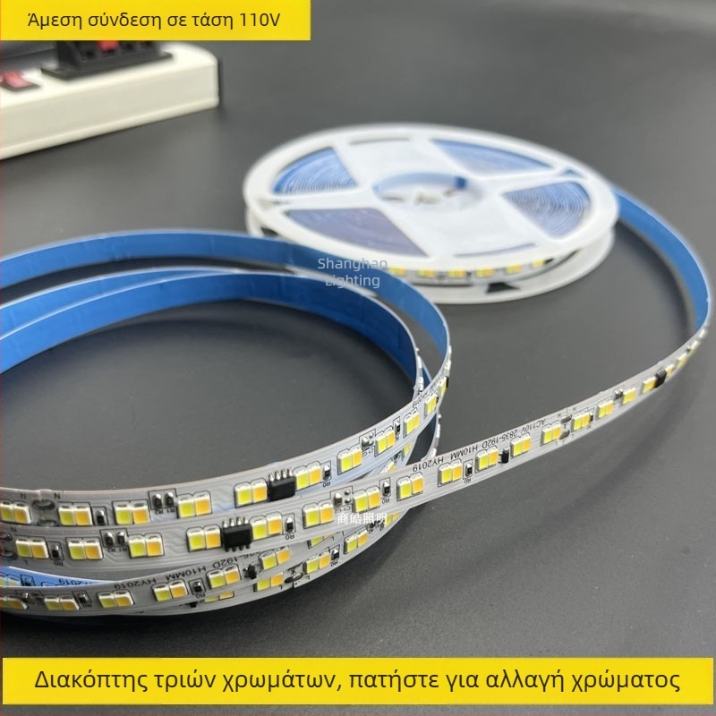 Διχρωμική LED λωρίδα 110V, άμεση σύνδεση, χωρίς οδηγό LED, ρυθμιζόμενη φωτεινότητα, εσωτερική χρήση, 192 LED (SMD 3528)