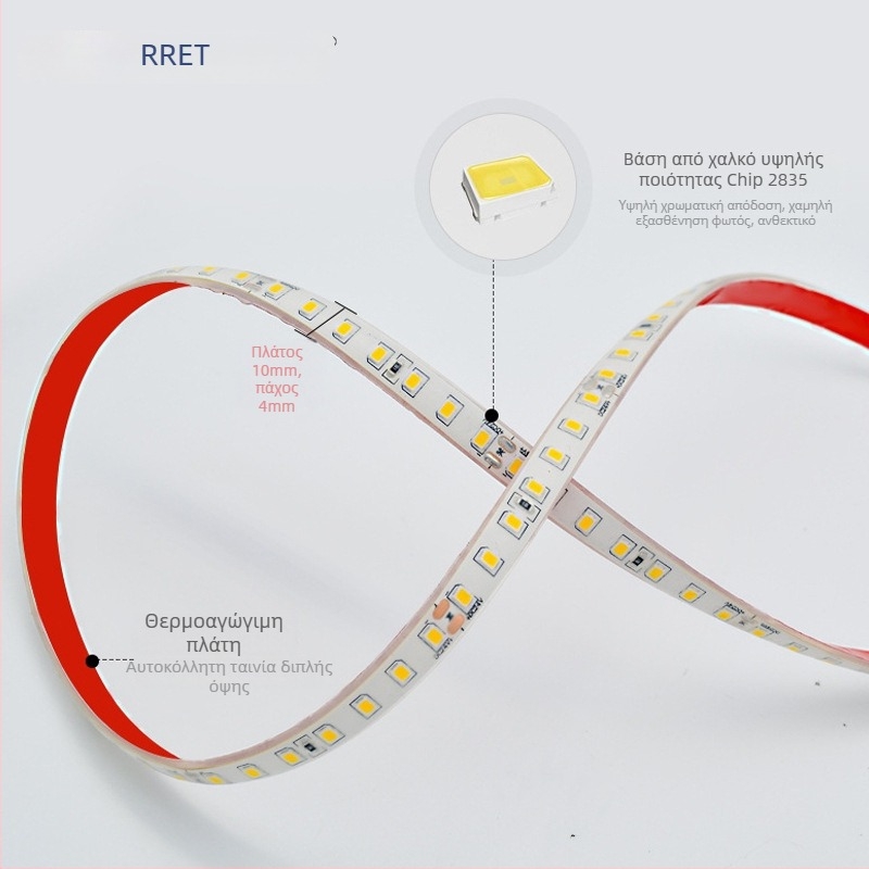 Λωρίδα LED οροφής 24V με διπλή θερμοκρασία χρώματος και τρισχρωματικό έλεγχο φωτισμού, συμβατή με DALI 0-10V, SMD LEDs, 12 W/m, 50.000 ώρες