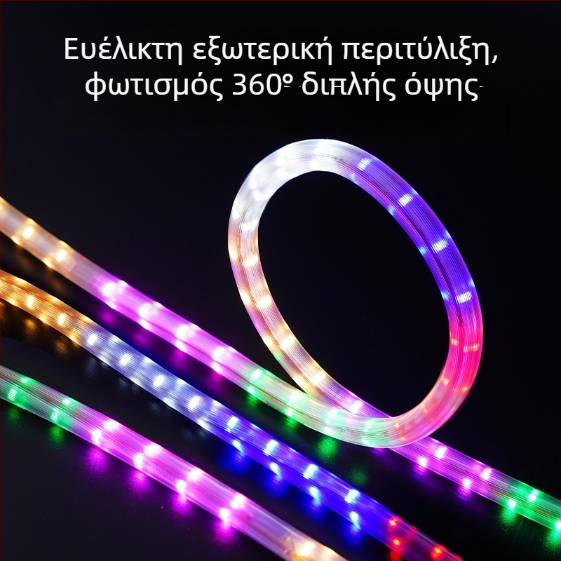 Εξωτερική αδιάβροχη LED λωρίδα επιγραφών, αλλαγή επτά χρωμάτων, υψηλή φωτεινότητα, 360 LED, 220V, IP65, τηλεχειριστήριο