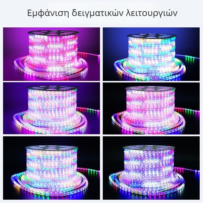 Εξωτερική αδιάβροχη LED λωρίδα επιγραφών, αλλαγή επτά χρωμάτων, υψηλή φωτεινότητα, 360 LED, 220V, IP65, τηλεχειριστήριο