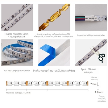 Έγχρωμη RGB LED ταινία σε σχήμα S για διαφήμιση, 12V, 96 LEDs, πλάτος 7 mm, γράμματα σε νέον φως, αλλαγή χρωμάτων