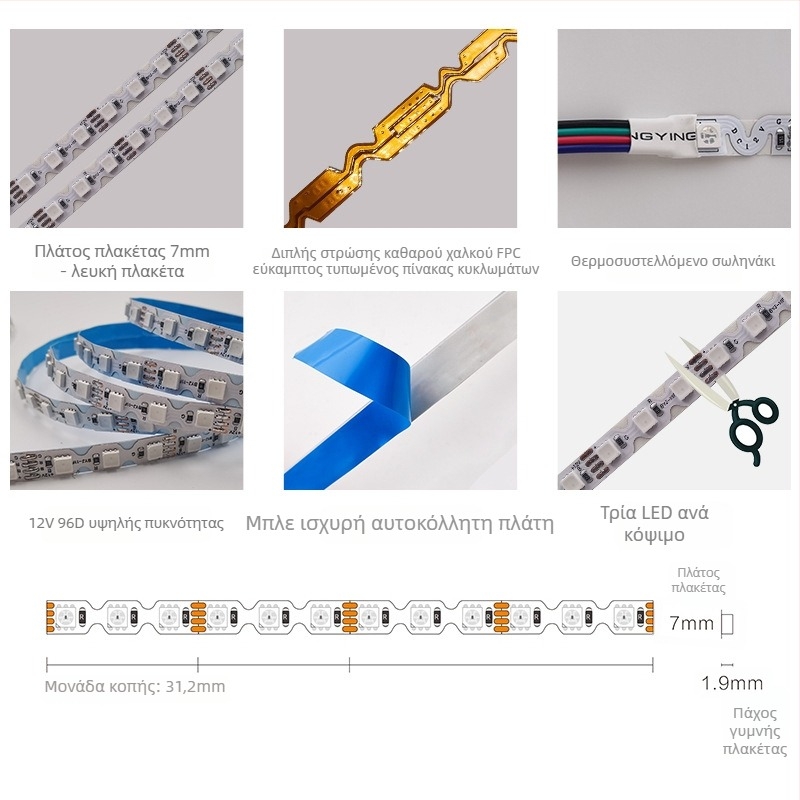 Έγχρωμη RGB LED ταινία σε σχήμα S για διαφήμιση, 12V, 96 LEDs, πλάτος 7 mm, γράμματα σε νέον φως, αλλαγή χρωμάτων