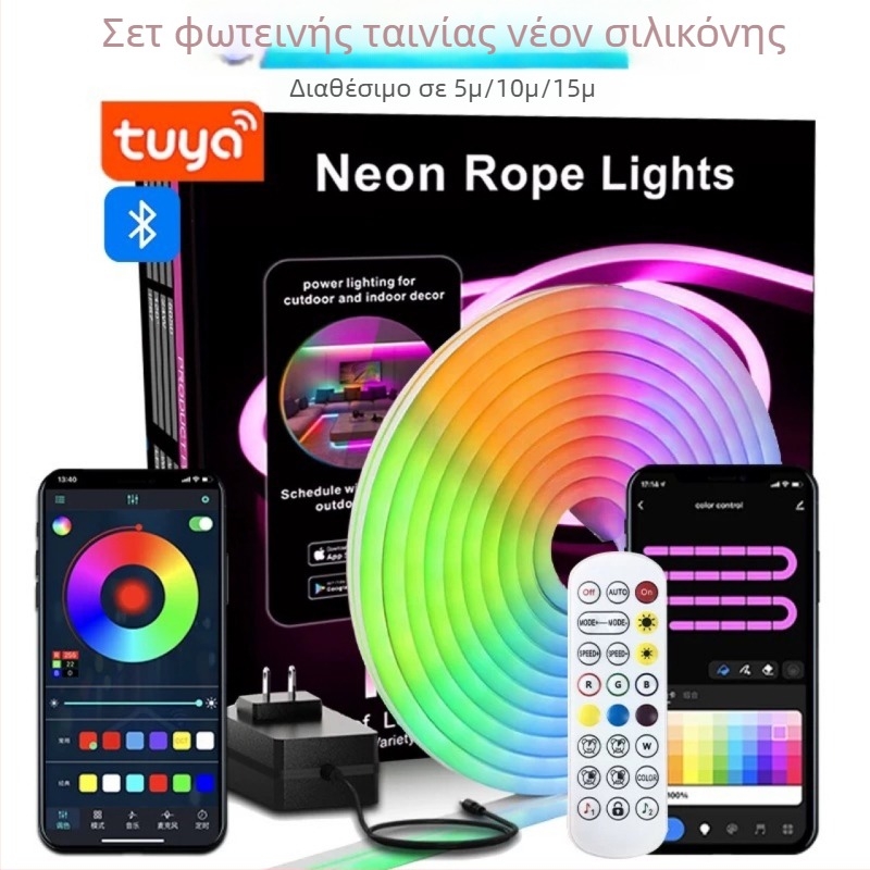 RGB LED ταινία με εφέ νέον, έλεγχο Bluetooth, ευέλικτη, εξωτερικός αδιάβροχος φωτισμός περιβάλλοντος