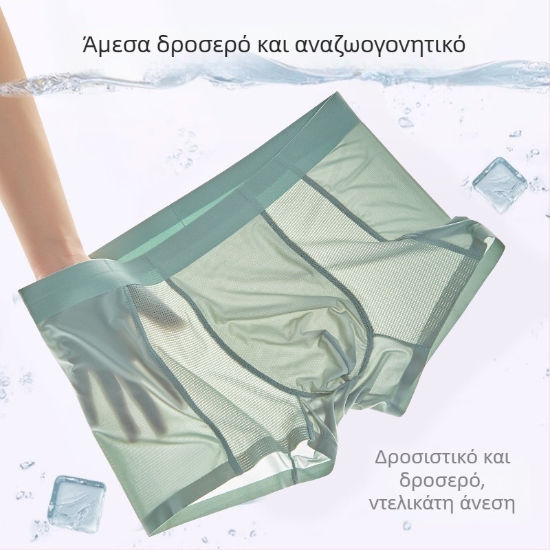 Ανδρικά μποξέρ από ice silk, διαπνέοντα, αντιβακτηριακά, με μέση ζώνη μεσαίου ύψους