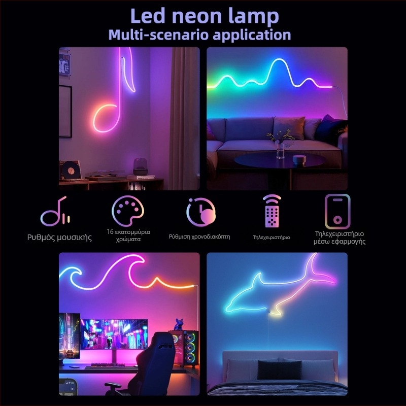 USB πολύχρωμο Bluetooth μουσικό LED φως ατμόσφαιρας για τηλεόραση, εύκαμπτο σιλικόνο DIY σχέδιο με αλλαγή χρωμάτων