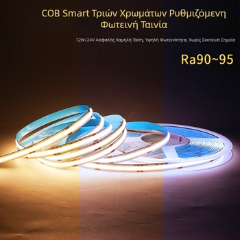 Διχρωμη COB LED ταινία για εσωτερικό φωτισμό, ευέλικτη, ρύθμιση φωτισμού, 24V, αυτοκόλλητη