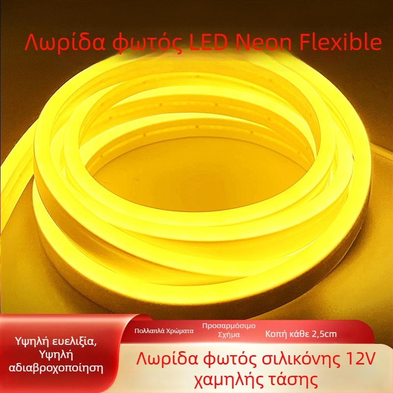 Λωρίδα LED Νεόν 12V, ευέλικτη σιλικόνη, αδιάβροχη, εξωτερική/εσωτερική διαφήμιση, 6×12 мм, 120 LED