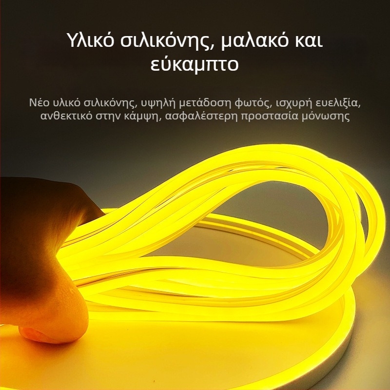 Λωρίδα LED Νεόν 12V, ευέλικτη σιλικόνη, αδιάβροχη, εξωτερική/εσωτερική διαφήμιση, 6×12 мм, 120 LED