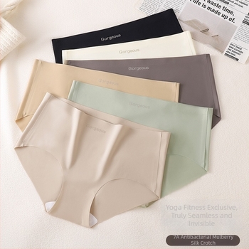 Γυναικείο εσώρουχο από ice silk για γιόγκα και γυμναστική, χωρίς ραφές, ελαφρύ, αναπνέει, αντιβακτηριακό, χωρίς πίεση, μεσαία μέση, ενιαίο κομμάτι
