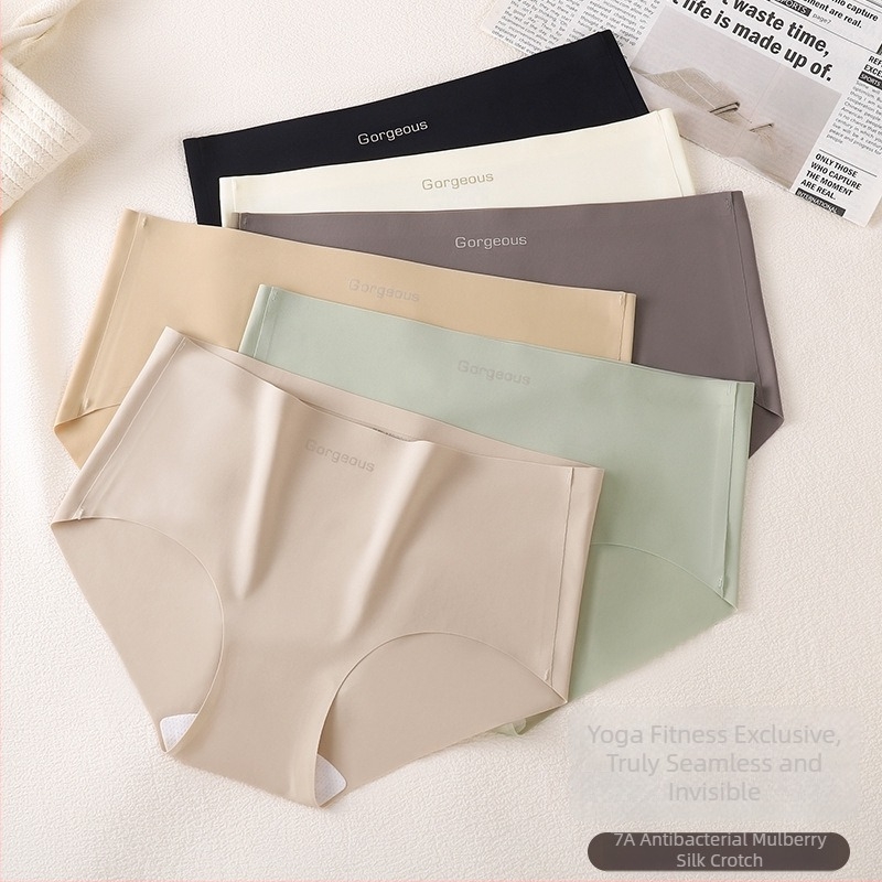 Γυναικείο εσώρουχο από ice silk για γιόγκα και γυμναστική, χωρίς ραφές, ελαφρύ, αναπνέει, αντιβακτηριακό, χωρίς πίεση, μεσαία μέση, ενιαίο κομμάτι