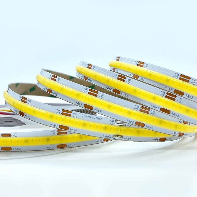 Ταινία LED COB με διπλή θερμοκρασία χρώματος, 608 LED, ρυθμιζόμενη μέσω εξωτερικού ελέγχου, είσοδος 12/24 V, πλάτος 5 mm, φωτισμός ντουλαπιών