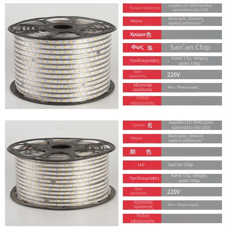 Αδιάβροχη LED ταινία 220V, εύκαμπτη, SMD 5050/4040/2835