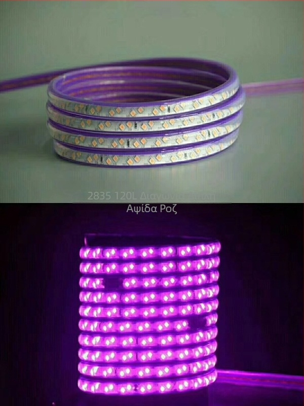 Εξωτερική αδιάβροχη λωρίδα LED, τριών σειρών υπό γωνία, 2835, 220V, LED 5050, χρώματα ροζ, κίτρινο, κόκκινο, πράσινο, μπλε