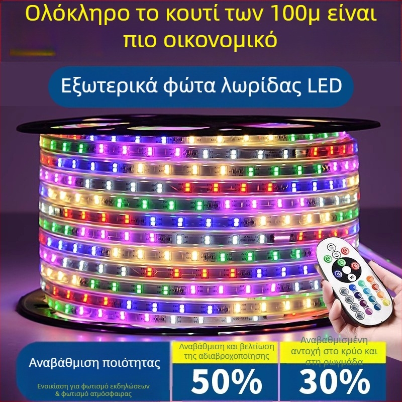 Εξωτερική αδιάβροχη λωρίδα LED, 220V, πολύχρωμα εφέ ροής νερού, διακοσμητικό φωτισμό ατμόσφαιρας για γιορτές