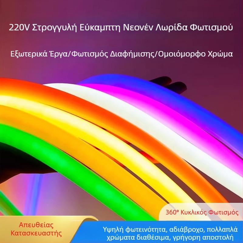 Προσαρμοσμένη LED κυκλική λωρίδα φωτισμού, 220V, εύκαμπτη, 2835 LED, νέον λάμψη, 360° αδιάβροχο εξωτερικό φωτισμό αρχιτεκτονικών έργων