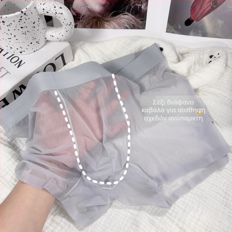 20D υπερ-λεπτό ice silk ανδρικά εσώρουχα – αίσθηση γυμνού δέρματος, χωρίς ραφές, διαφανής gusset, γρήγορο στέγνωμα, μεσαία μέση, νάιλον