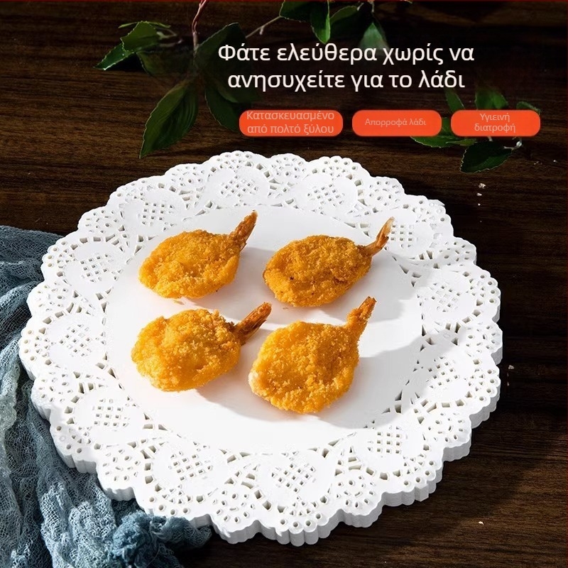 Κύκλινος χαρτί ψησίματος με δαντελένιο άκρο, βάση απορρόφησης λαδιού για γλυκίσματα και επιδόρπια, 300 φύλλα