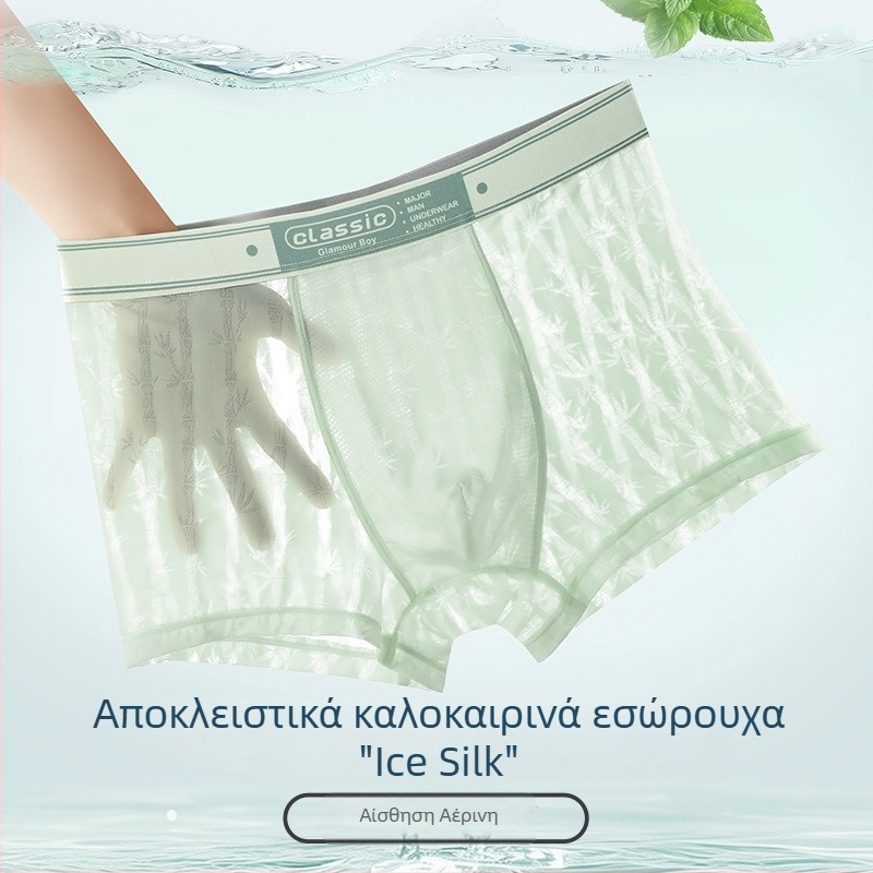 Αντρικά μποξέρ από ice silk, λεπτά και δροσερά, με εκτυπωμένο διάφανο δίχτυ и γρήγορο στέγνωμα